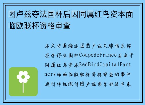 图卢兹夺法国杯后因同属红鸟资本面临欧联杯资格审查 图卢兹夺法国杯后因同属红鸟资本面临欧联杯资格审查